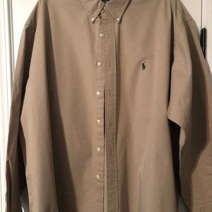 Authentic Ralph Lauren Polo Button Down Dress Shirt XXL Beige Tan LIKE NEW!